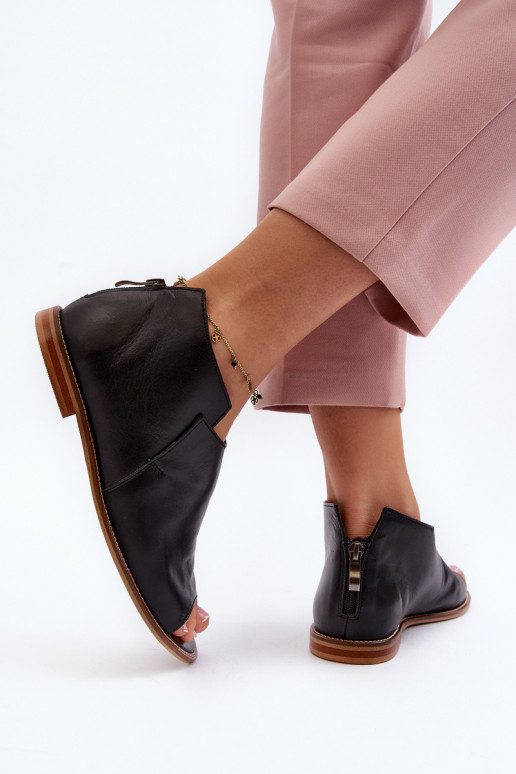 Damskie Skórzane Sandały Laura Messi 2443 Czarne