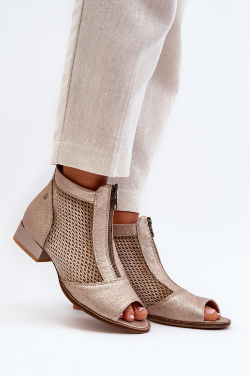 Skórzane Botki Damskie Na Płaskim ObcasiewithOdkrytymi Palcami Maciejka 06413-25 Złote