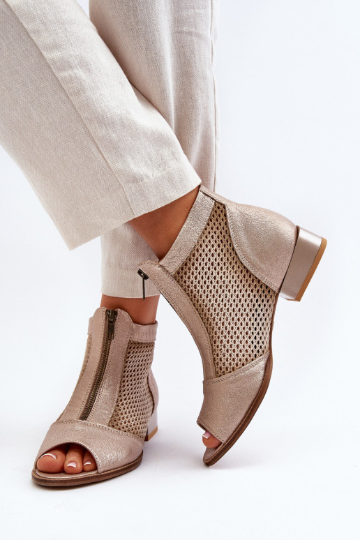 Women's Flat Heel Open Toe Boots Maciejka 06413-25 Gold Women's Flat Heel Open Toe Boots Maciejka 06413-25 Gold