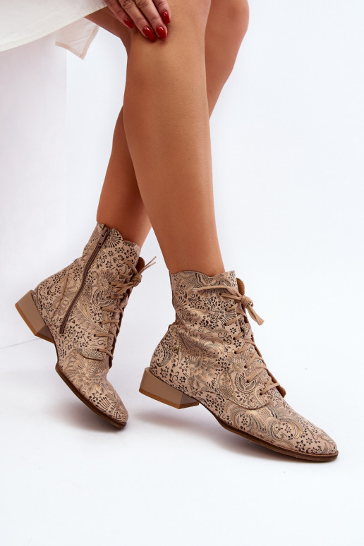 Leather Patterned Flat Heel Ankle Boots Maciejka 06391-04