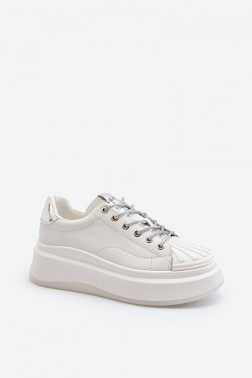 Skórzane Sneakersy Damskie Na Platformie GOE NN2N4033 Białe 2