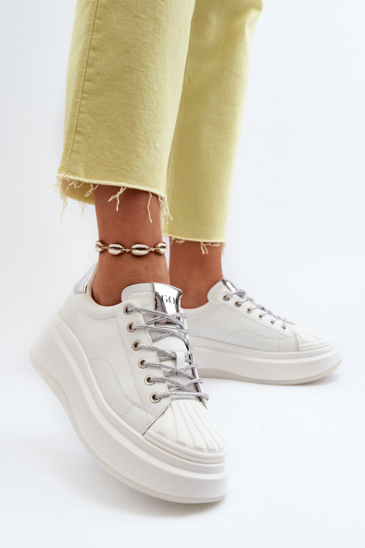 Women's Leather Platform Sneakers GOE NN2N4033 White Women's Leather Platform Sneakers GOE NN2N4033 White