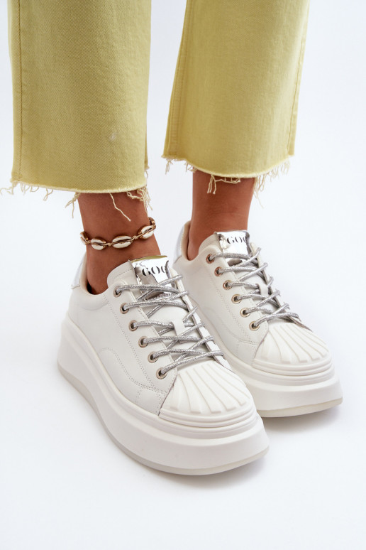 Women's Leather Platform Sneakers GOE NN2N4033 White Women's Leather Platform Sneakers GOE NN2N4033 White