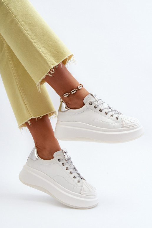 Women's Leather Platform Sneakers GOE NN2N4033 White Women's Leather Platform Sneakers GOE NN2N4033 White