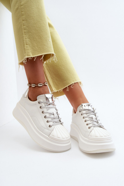 Women's Leather Platform Sneakers GOE NN2N4033 White Women's Leather Platform Sneakers GOE NN2N4033 White