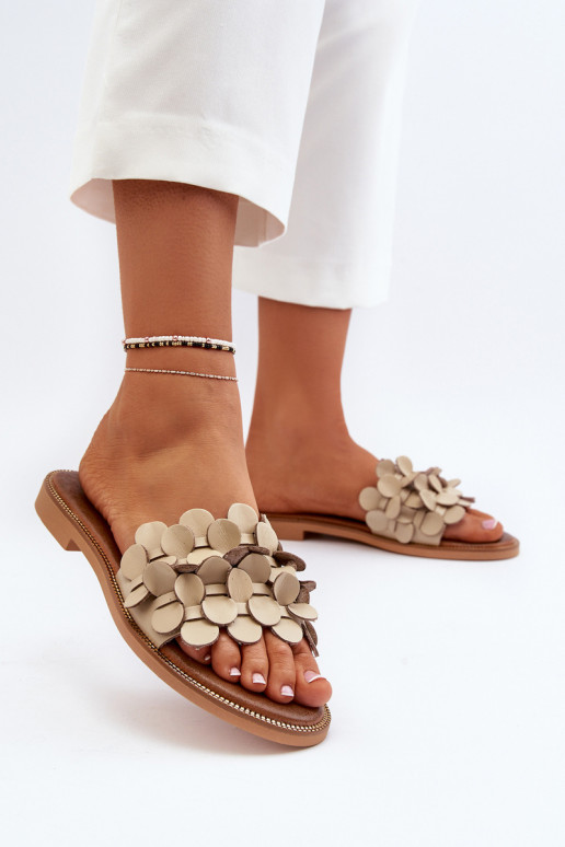 Zazoo 40381 Women's Leather Flat Sandals Beige Zazoo 40381 Women's Leather Flat Sandals Beige