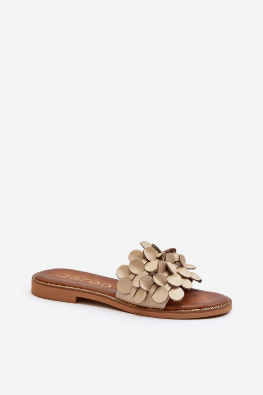 Zazoo 40381 Women's Leather Flat Sandals Beige Zazoo 40381 Women's Leather Flat Sandals Beige