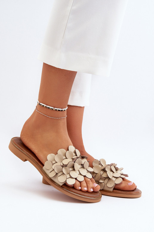 Zazoo 40381 Women's Leather Flat Sandals Beige Zazoo 40381 Women's Leather Flat Sandals Beige