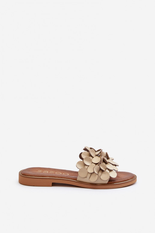 Zazoo 40381 Women's Leather Flat Sandals Beige Zazoo 40381 Women's Leather Flat Sandals Beige