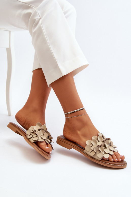 Zazoo 40381 Women's Leather Flat Sandals Beige Zazoo 40381 Women's Leather Flat Sandals Beige