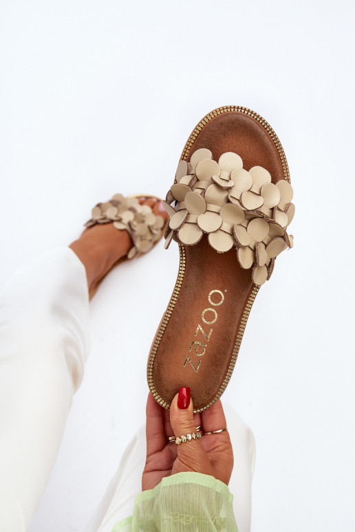 Zazoo 40381 Women's Leather Flat Sandals Beige Zazoo 40381 Women's Leather Flat Sandals Beige