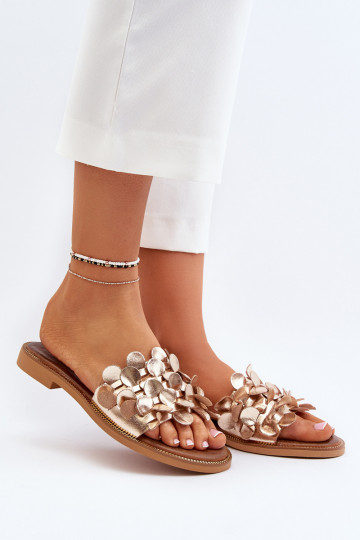 Zazoo 40381 Women's Leather Flat Heel Slippers Golden 2