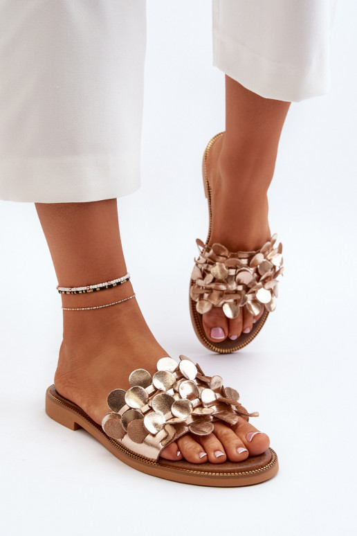 Zazoo 40381 Women's Leather Flat Heel Slippers Golden Zazoo 40381 Women's Leather Flat Heel Slippers Golden