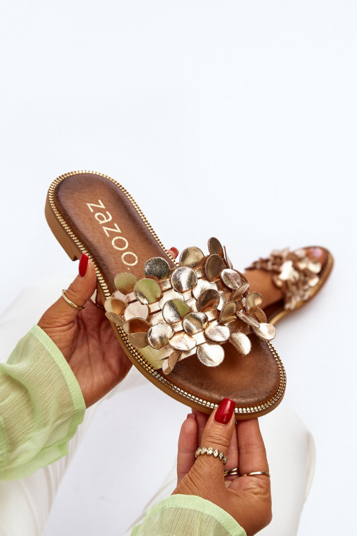 Zazoo 40381 Women's Leather Flat Heel Slippers Golden Zazoo 40381 Women's Leather Flat Heel Slippers Golden