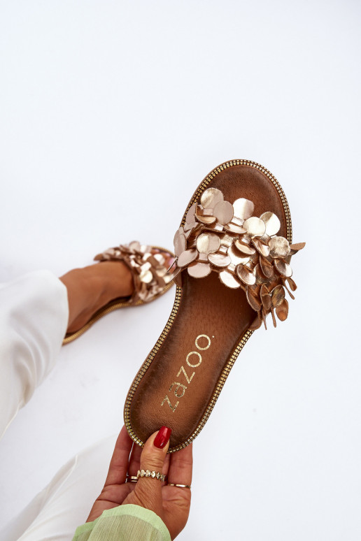 Zazoo 40381 Women's Leather Flat Heel Slippers Golden Zazoo 40381 Women's Leather Flat Heel Slippers Golden