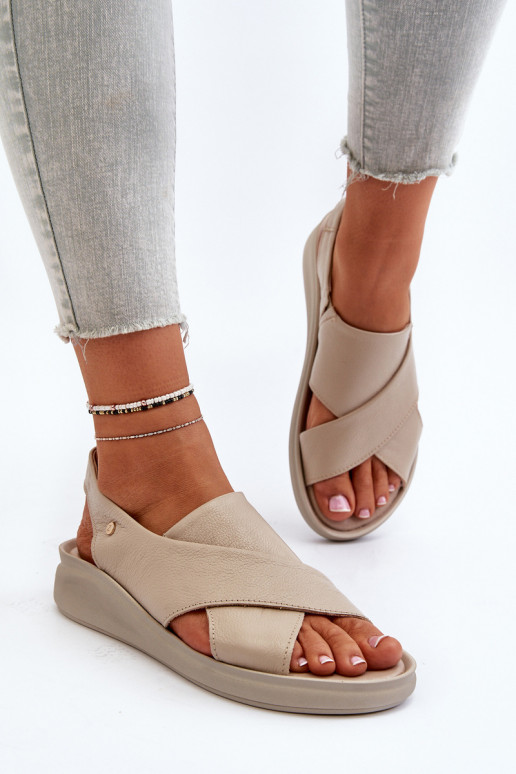 Zazoo 40392 Skórzane Sandały Damskie Beżowe Zazoo 40392 Skórzane Sandały Damskie Beżowe