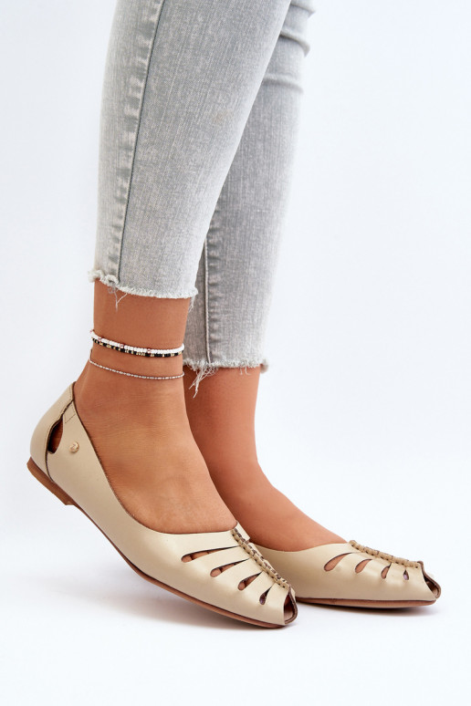 Zazoo 10009 Comfortable Women's Leather Ballerina Flats Beige Zazoo 10009 Comfortable Women's Leather Ballerina Flats Beige