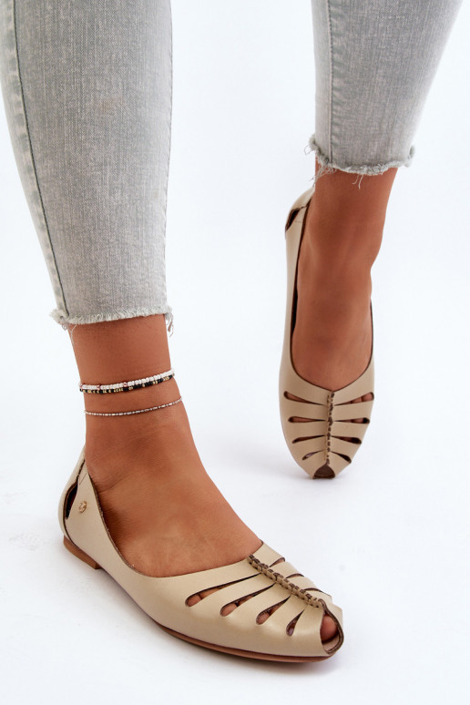 Zazoo 10009 Comfortable Women's Leather Ballerina Flats Beige Zazoo 10009 Comfortable Women's Leather Ballerina Flats Beige