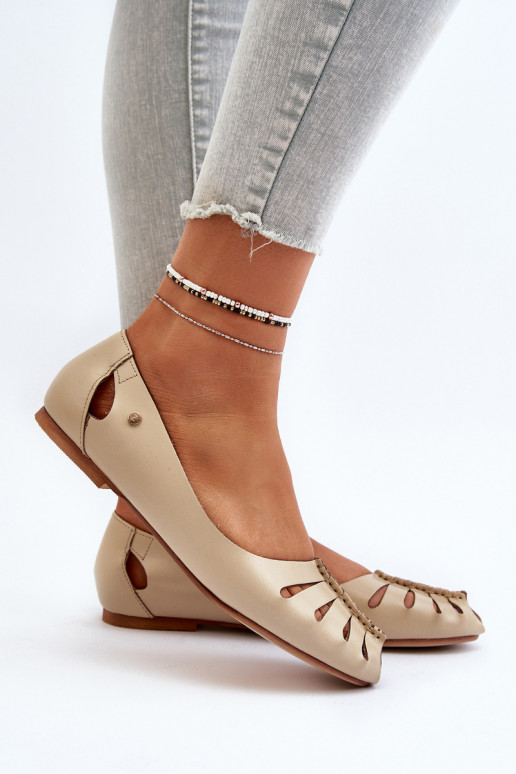 Zazoo 10009 Comfortable Women's Leather Ballerina Flats Beige Zazoo 10009 Comfortable Women's Leather Ballerina Flats Beige