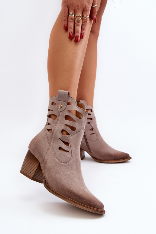 Leather Boots with Cutouts Maciejka 06412-04 Beige Leather Boots with Cutouts Maciejka 06412-04 Beige