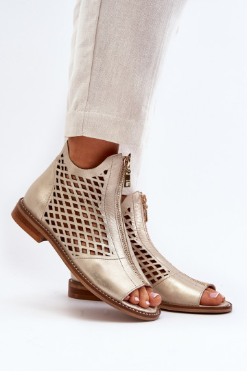 Leather Cut-Out Sandals with Zip Gold Zazoo 977/L 2
