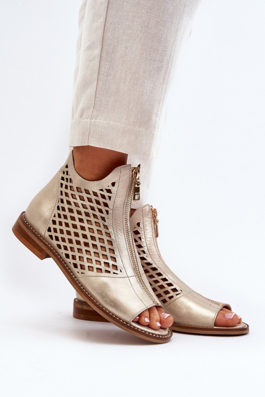 Leather Cut-Out Sandals with Zip Gold Zazoo 977/L Leather Cut-Out Sandals with Zip Gold Zazoo 977/L