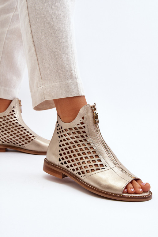 Leather Cut-Out Sandals with Zip Gold Zazoo 977/L Leather Cut-Out Sandals with Zip Gold Zazoo 977/L