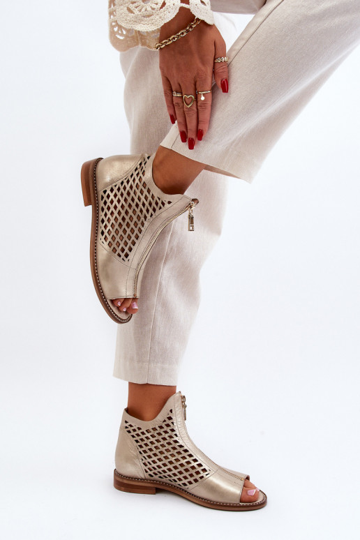 Leather Cut-Out Sandals with Zip Gold Zazoo 977/L Leather Cut-Out Sandals with Zip Gold Zazoo 977/L