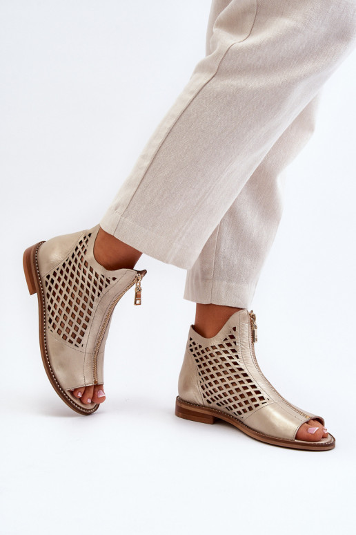 Leather Cut-Out Sandals with Zip Gold Zazoo 977/L Leather Cut-Out Sandals with Zip Gold Zazoo 977/L
