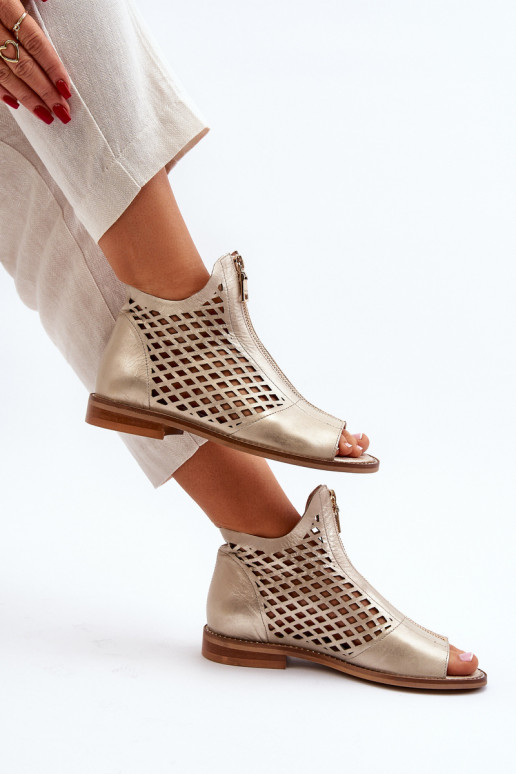 Leather Cut-Out Sandals with Zip Gold Zazoo 977/L Leather Cut-Out Sandals with Zip Gold Zazoo 977/L