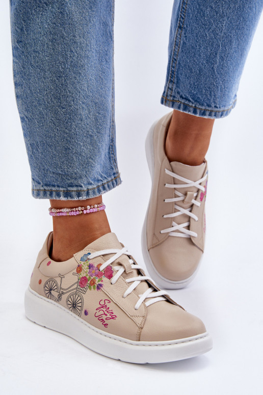 Women's Leather Sneakers Zazoo 024/TAMARA Beige Women's Leather Sneakers Zazoo 024/TAMARA Beige