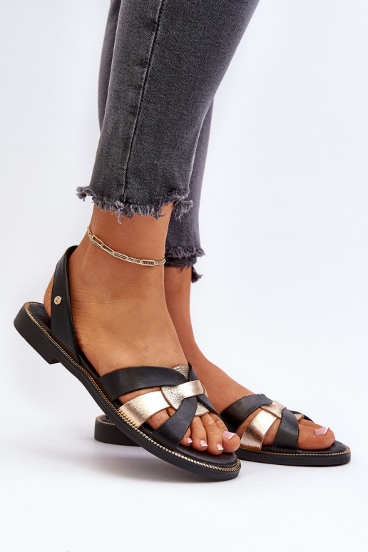 Women's Black Leather Sandals Zazoo 40382 Women's Black Leather Sandals Zazoo 40382