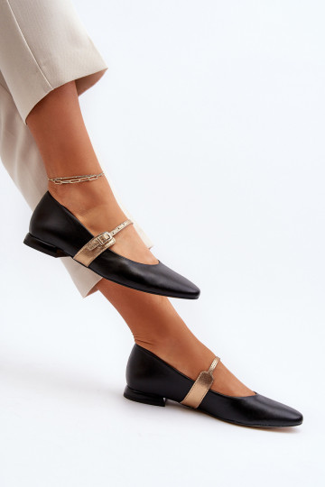Women's Leather Ballerina Flats Laura Messi 2774 Black 2