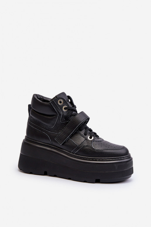 Zazoo 3392/X Women's Leather Platform Sports Shoes Black Zazoo 3392/X Women's Leather Platform Sports Shoes Black