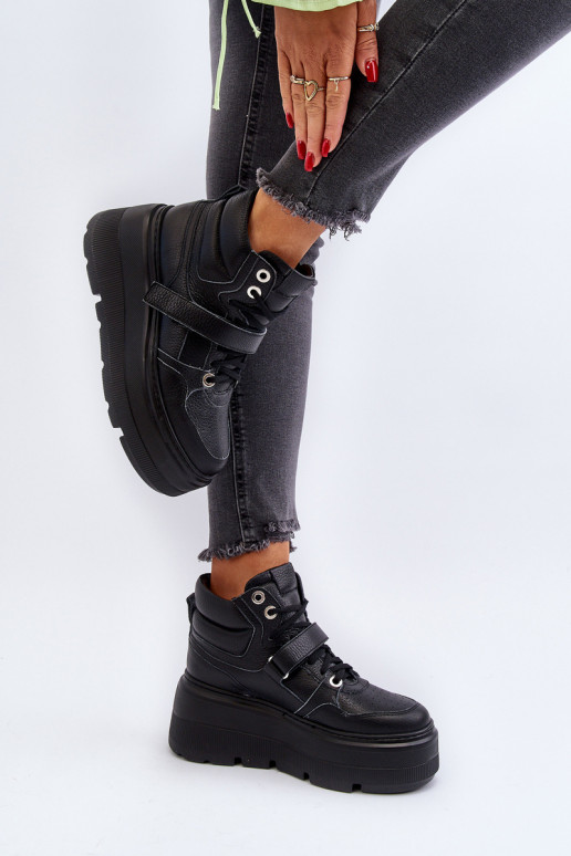 Zazoo 3450 Skórzane Sneakersy Damskie Czarne Zazoo 3450 Skórzane Sneakersy Damskie Czarne