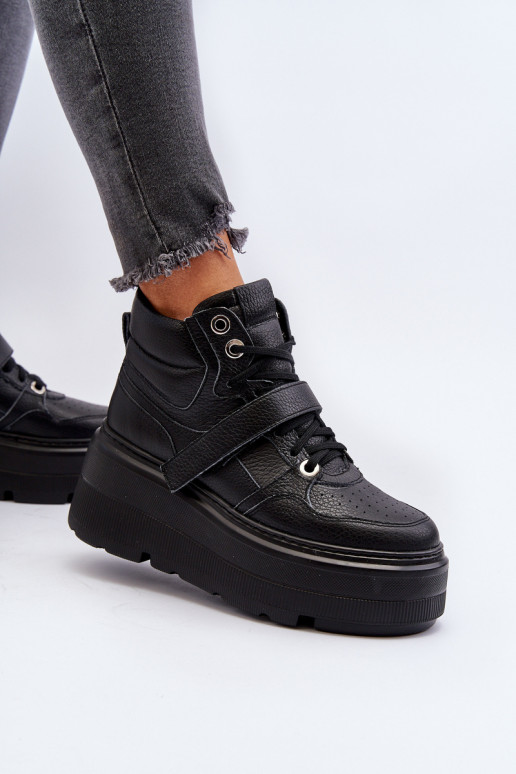 Zazoo 3450 Skórzane Sneakersy Damskie Czarne Zazoo 3450 Skórzane Sneakersy Damskie Czarne