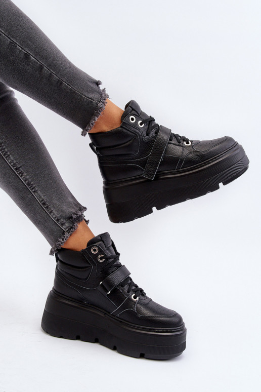 Zazoo 3450 Skórzane Sneakersy Damskie Czarne Zazoo 3450 Skórzane Sneakersy Damskie Czarne