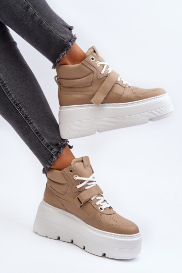 Zazoo 3450 Skórzane Sneakersy Damskie Beżowe 2