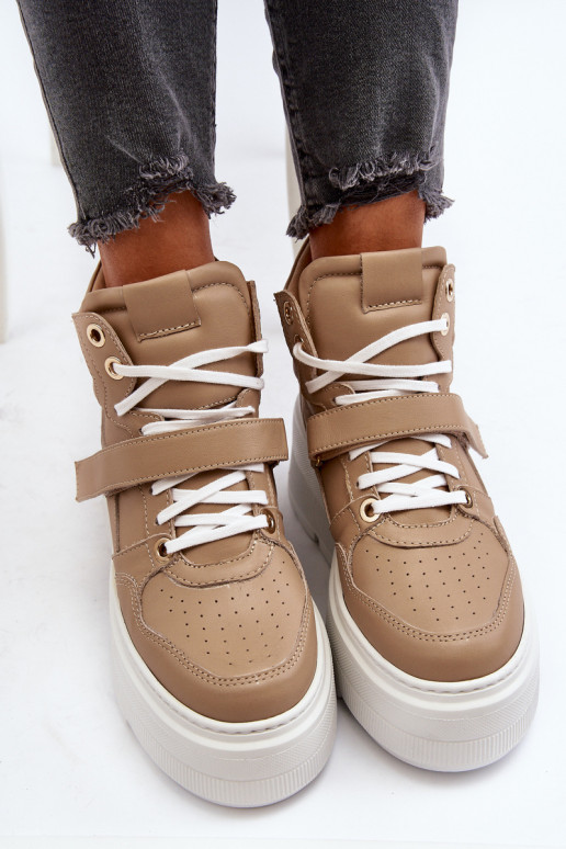 Zazoo 3450 Skórzane Sneakersy Damskie Beżowe Zazoo 3450 Skórzane Sneakersy Damskie Beżowe