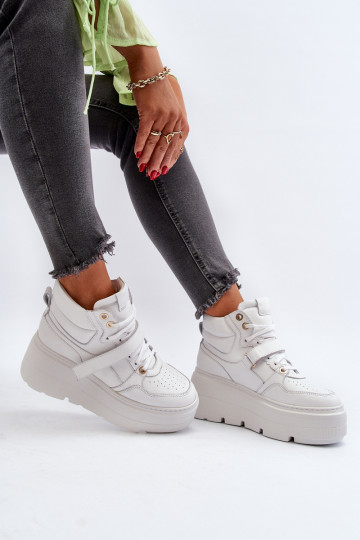 White Women's Leather Sneakers Zazoo 3450 2