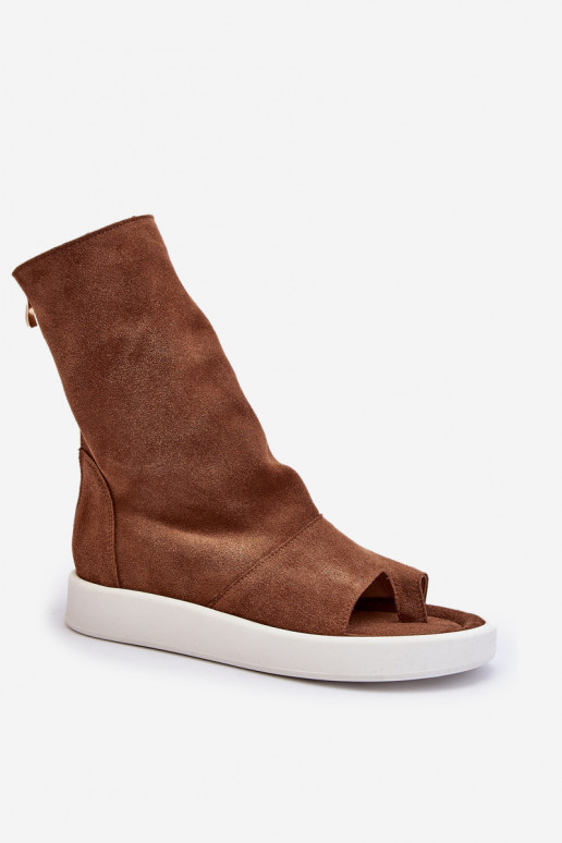 Zazoo 3441 Sandały Damskie ZamszowewithCholewka Brązowe