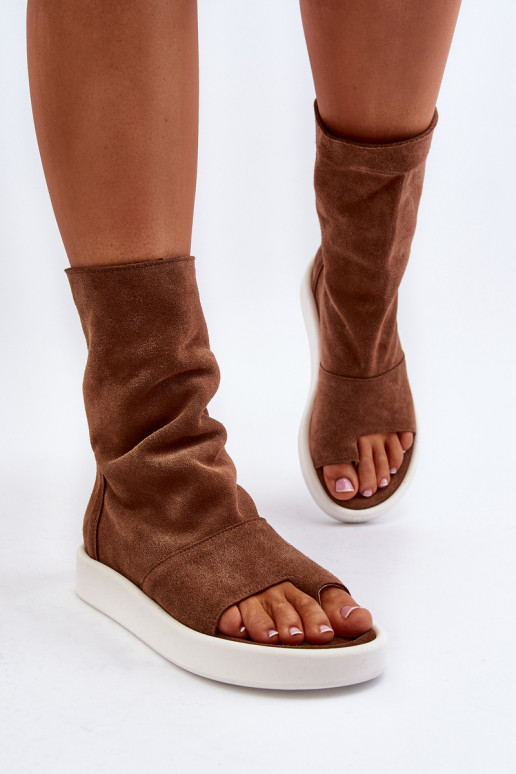 Brown Women's Suede Sandals with Upper Zazoo 3441 Brown Women's Suede Sandals with Upper Zazoo 3441