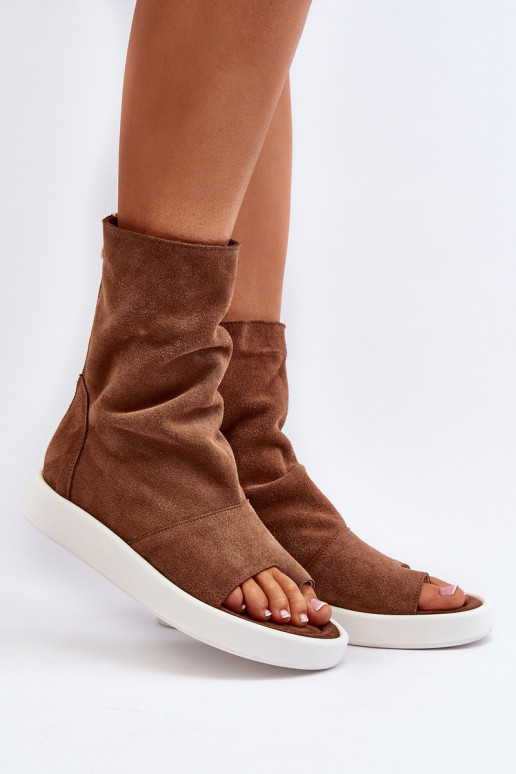 Zazoo 3441 Sandały Damskie ZamszowewithCholewka Brązowe