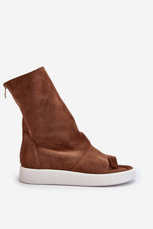 Brown Women's Suede Sandals with Upper Zazoo 3441 Brown Women's Suede Sandals with Upper Zazoo 3441