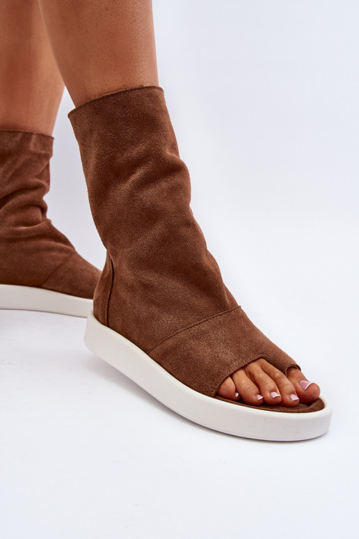 Zazoo 3441 Sandały Damskie ZamszowewithCholewka Brązowe