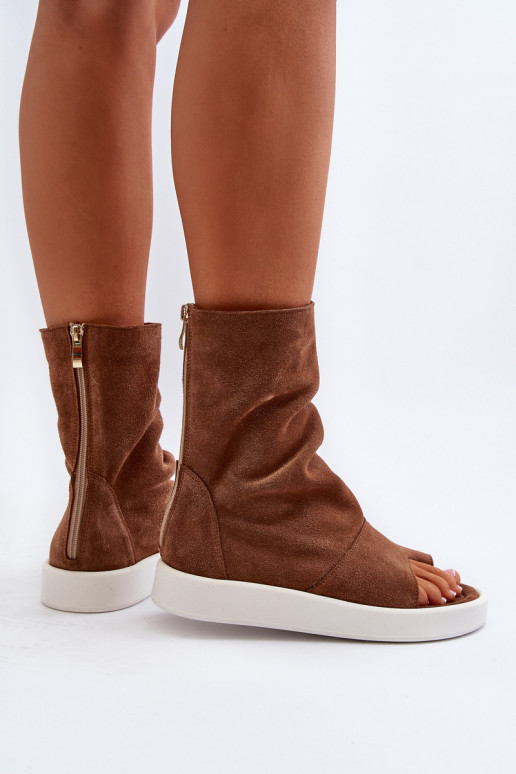 Zazoo 3441 Sandały Damskie ZamszowewithCholewka Brązowe