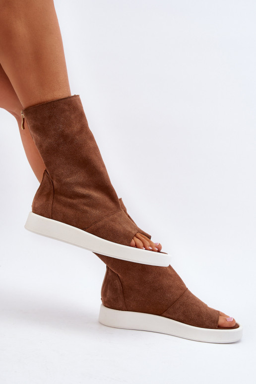 Zazoo 3441 Sandały Damskie ZamszowewithCholewka Brązowe