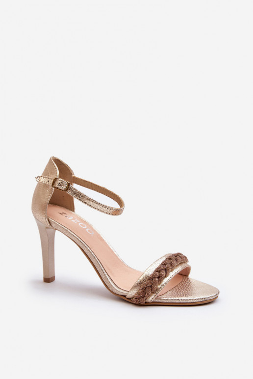Zazoo 3328/2 Women's Leather Sandals with Stiletto Heel Gold Zazoo 3328/2 Women's Leather Sandals with Stiletto Heel Gold