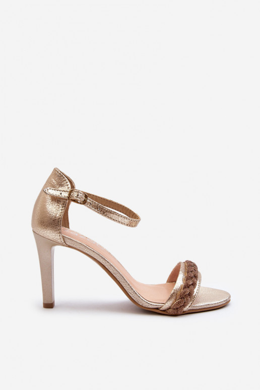 Zazoo 3328/2 Sandały Damskie Skórzane Na Szpilce Złote