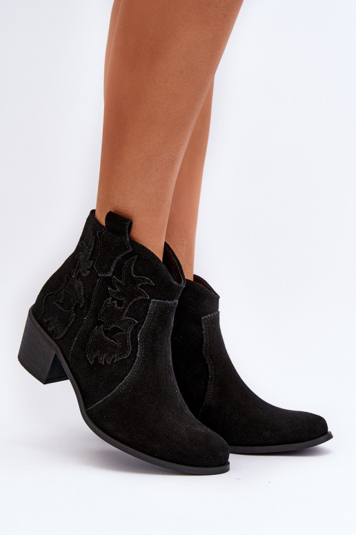 Zazoo 3426 Damskie Zamszowe Botki Kowbojki Czarne